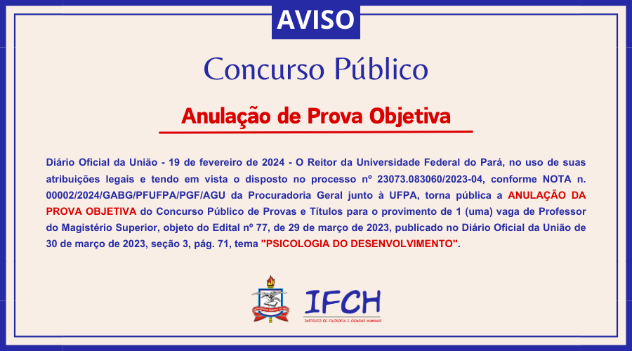IFCH informa sobre anulação de prova de concurso e novo cronograma de realização